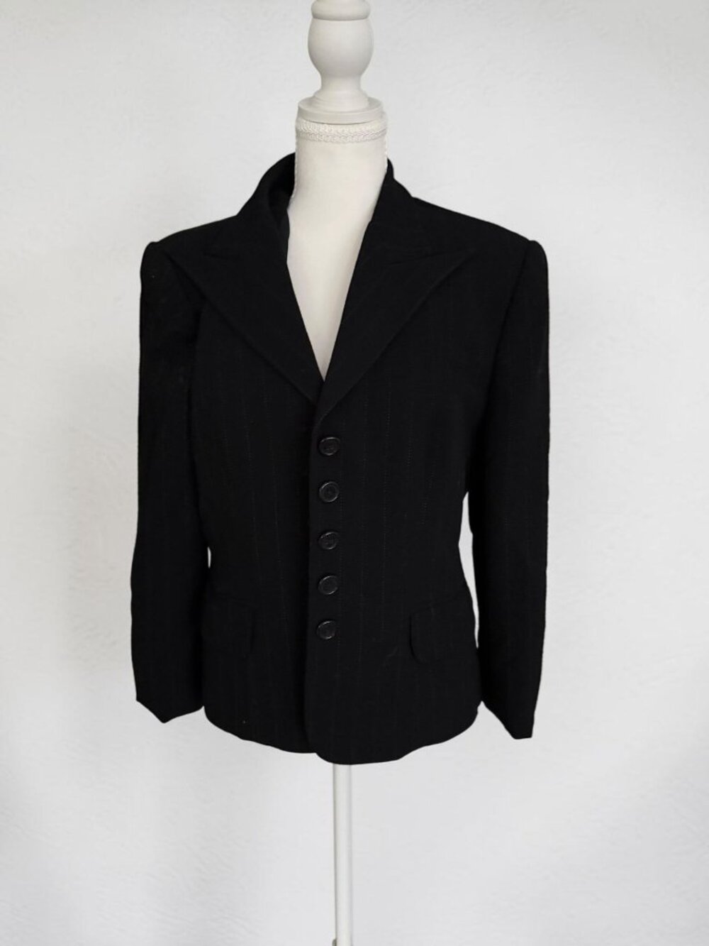 LAUREN RALPH LAUREN Black Pinstripe Blazer Jacket Size 10